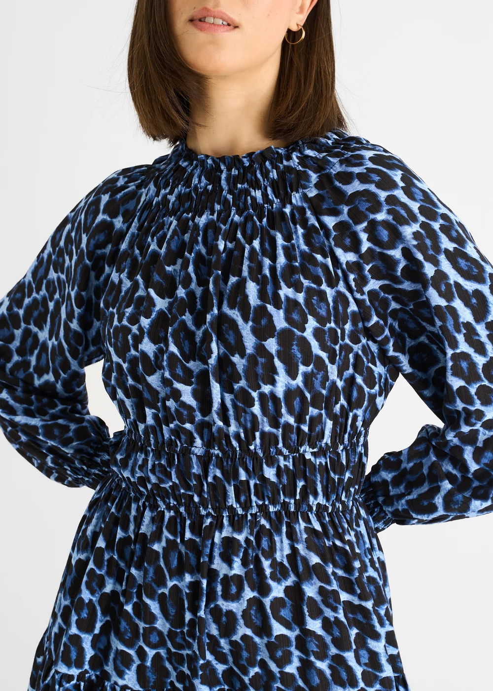 Gini London Blue Animal Print Shirred High Neck Maxi Dress - 8 Image 4