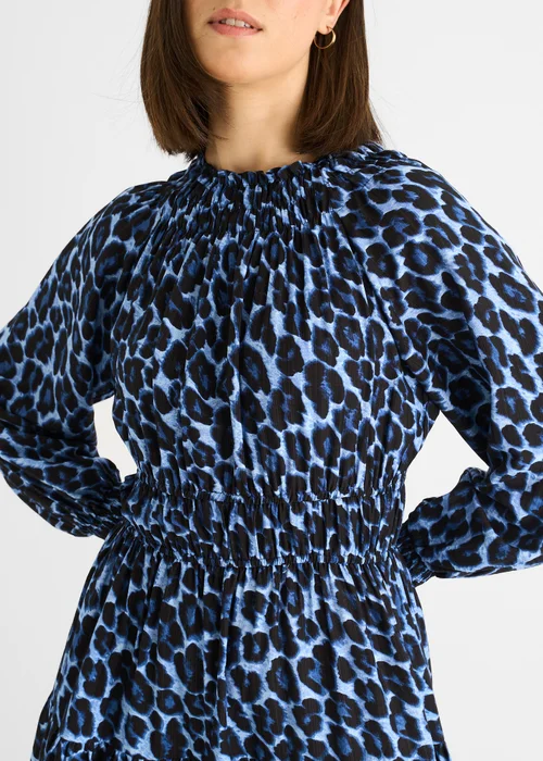 Gini London Blue Animal Print Shirred High Neck Maxi Dress - 8 Image 4