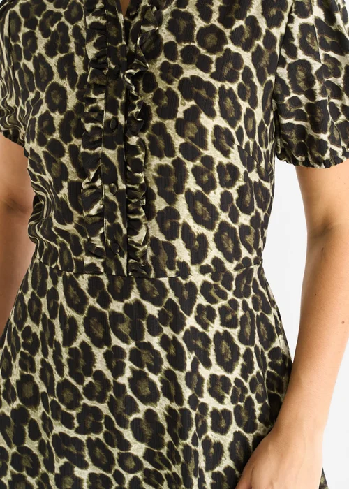 Gini London Green Animal Print Ruffle Neck Midi Dress - 16 Image 3