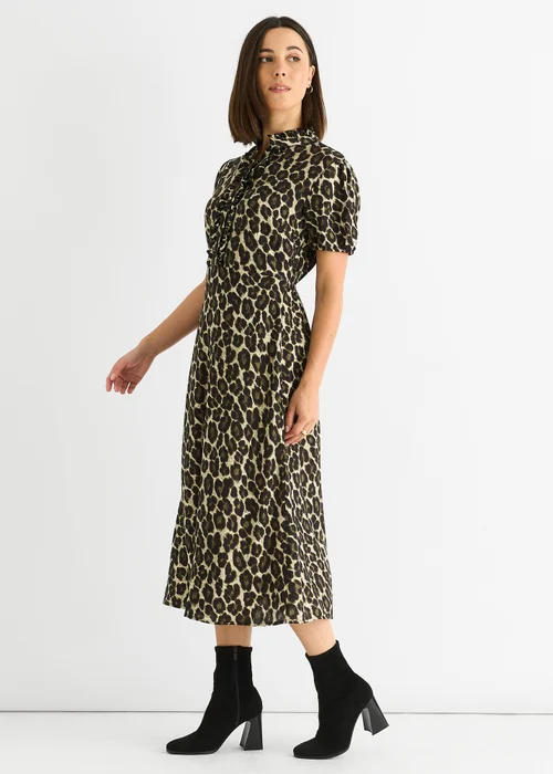 Gini London Green Animal Print Ruffle Neck Midi Dress - 16 Image 4