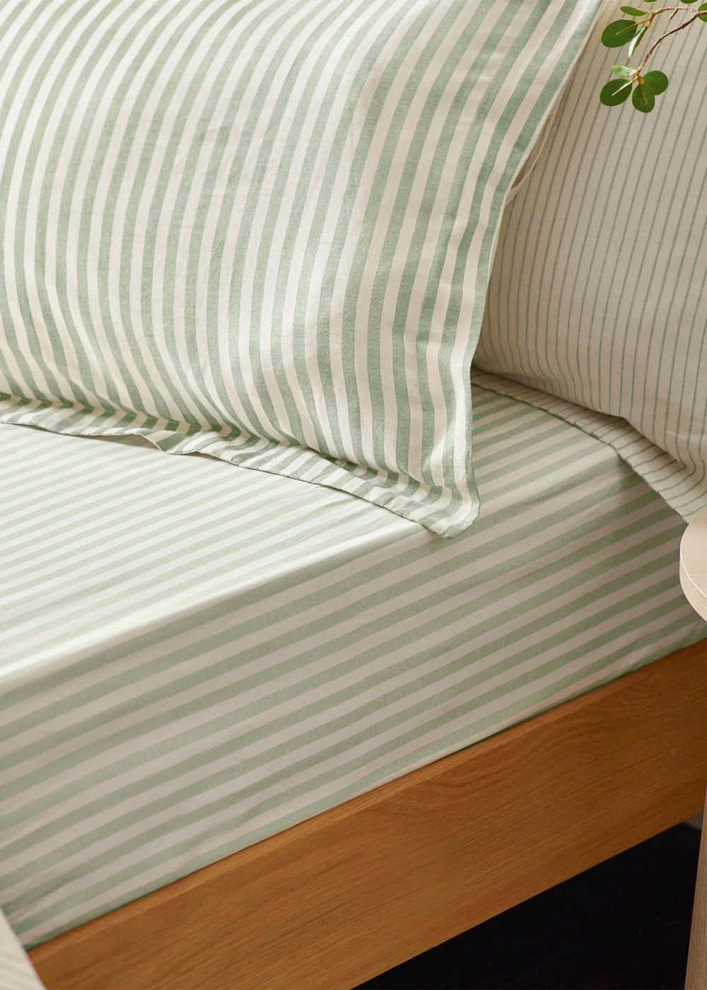 Yard Hebden Melange Stripe Cotton Eucalyptus Fitted Sheet - Single Image 1