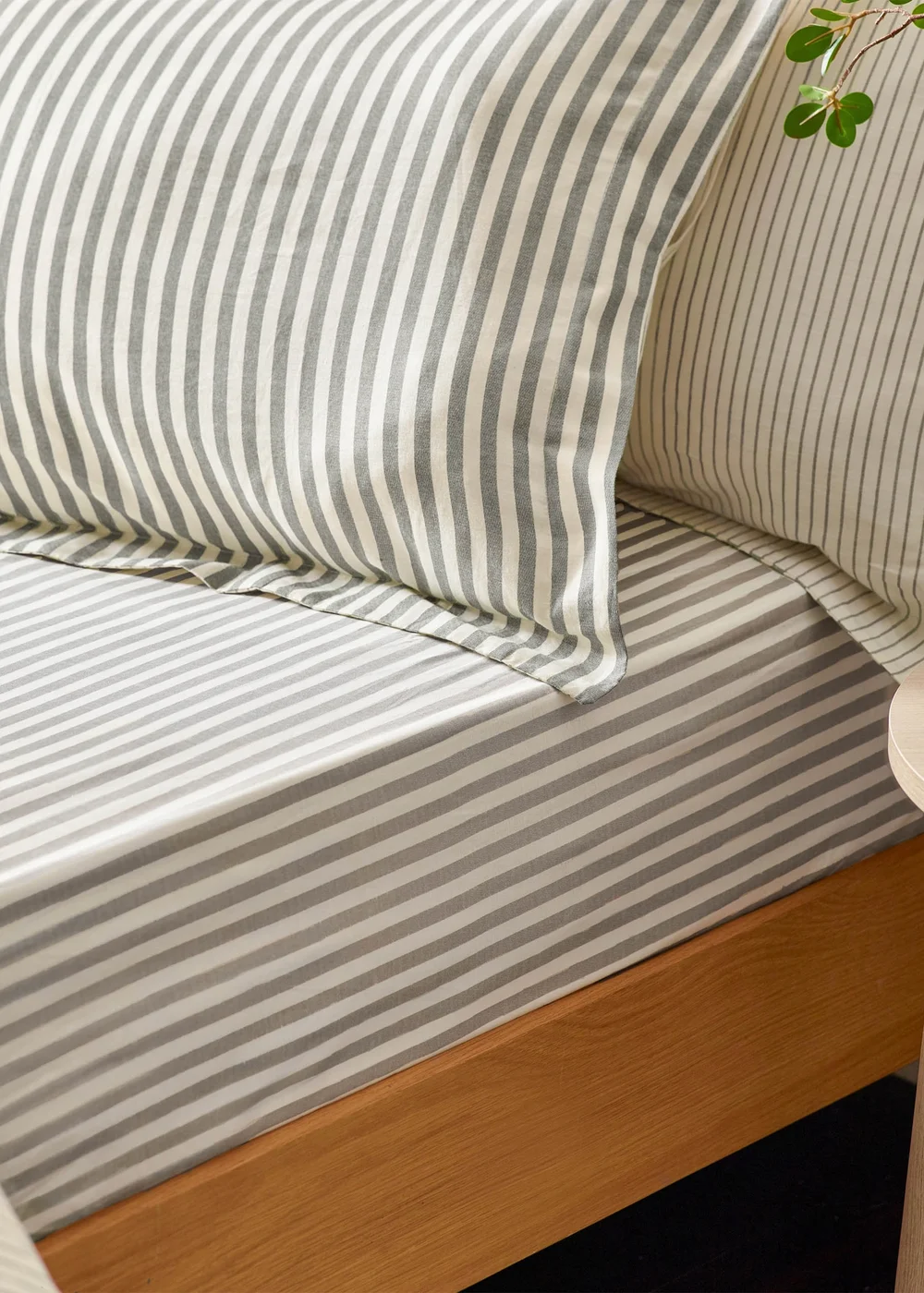 Yard Hebden Melange Stripe Cotton Grey Fitted Sheet - Single Image 1