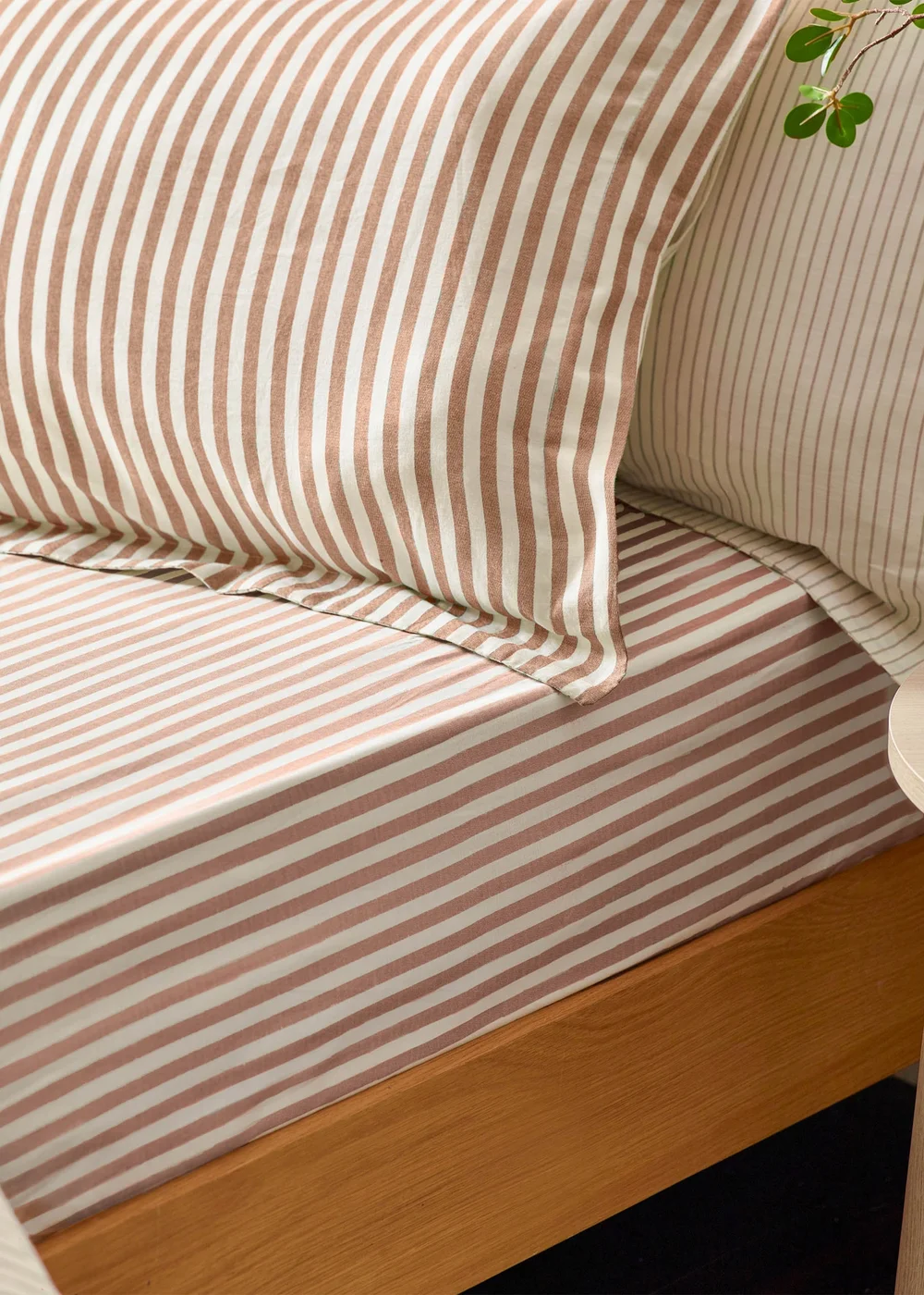 Yard Hebden Melange Stripe Cotton Pecan Fitted Sheet - Single Image 1
