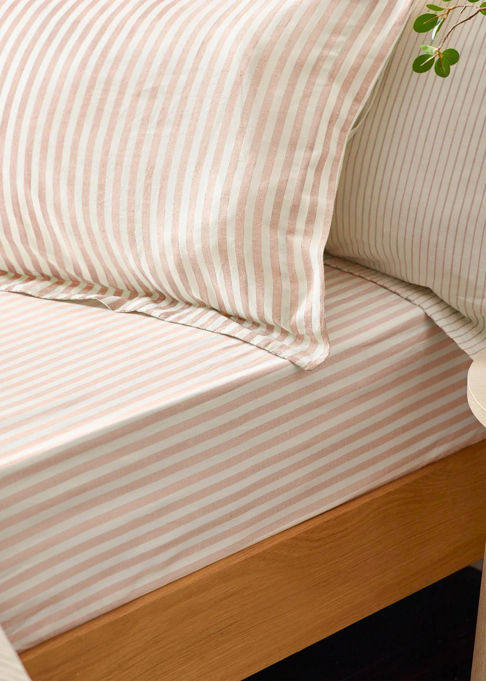 Yard Hebden Melange Stripe Cotton Blush Fitted Sheet - Single Image 1