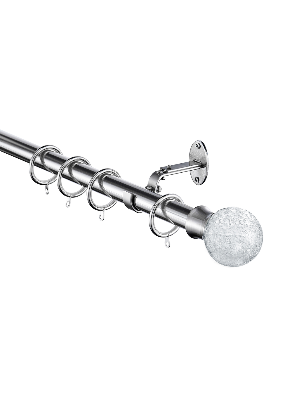Little Black Book Stainless Steel Extendable Clear Crackled Ball Curtain Pole - 70-120cm Image 3