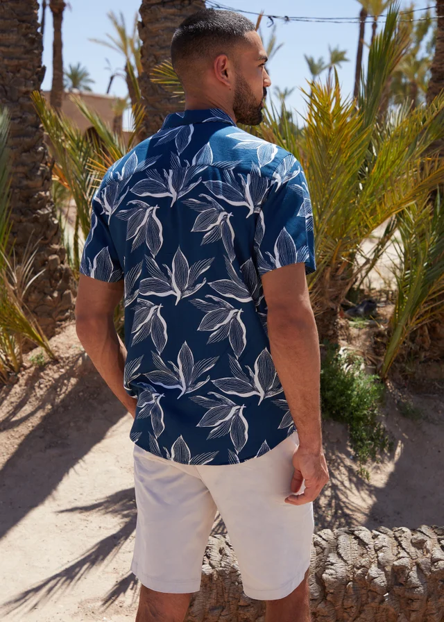 Threadbare Navy Leaf Print Short Sleeve Shirt