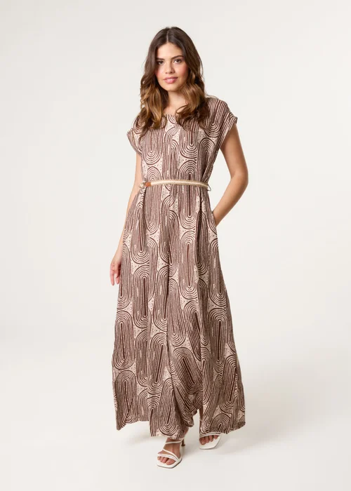 Blue Vanilla Brown Belted Oversized Printed Jumpsuit - One Size Image 3