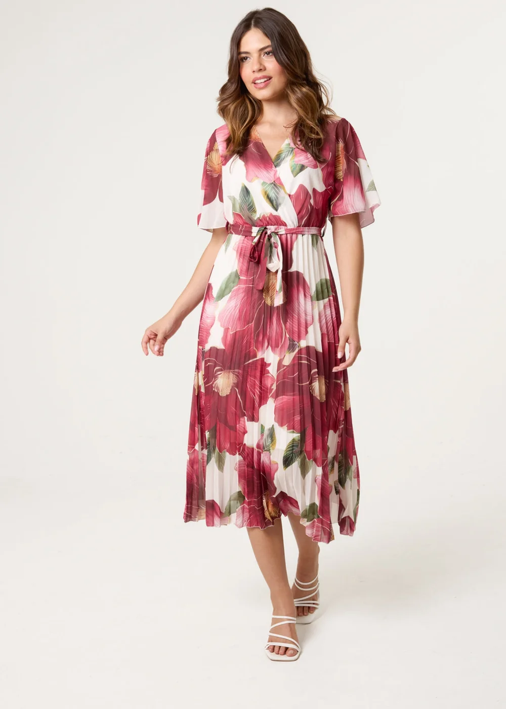 Blue Vanilla Burgundy Large Floral Wrap Midi Dress - L Image 3