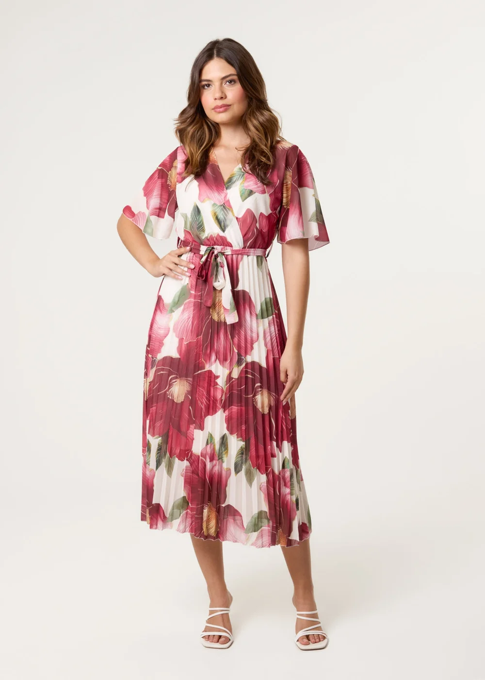 Blue Vanilla Burgundy Large Floral Wrap Midi Dress - L Image 5