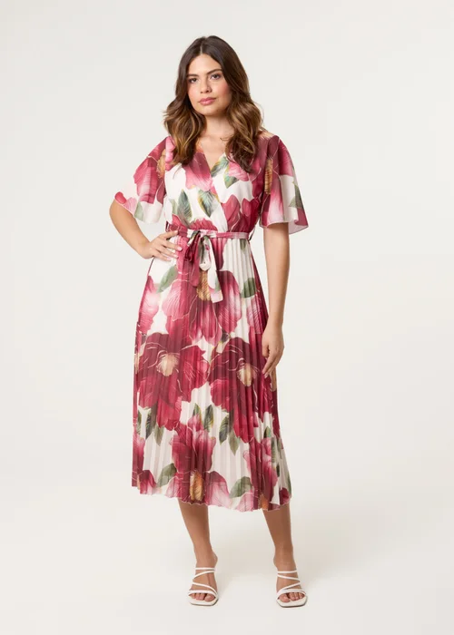 Blue Vanilla Burgundy Large Floral Wrap Midi Dress - L Image 5