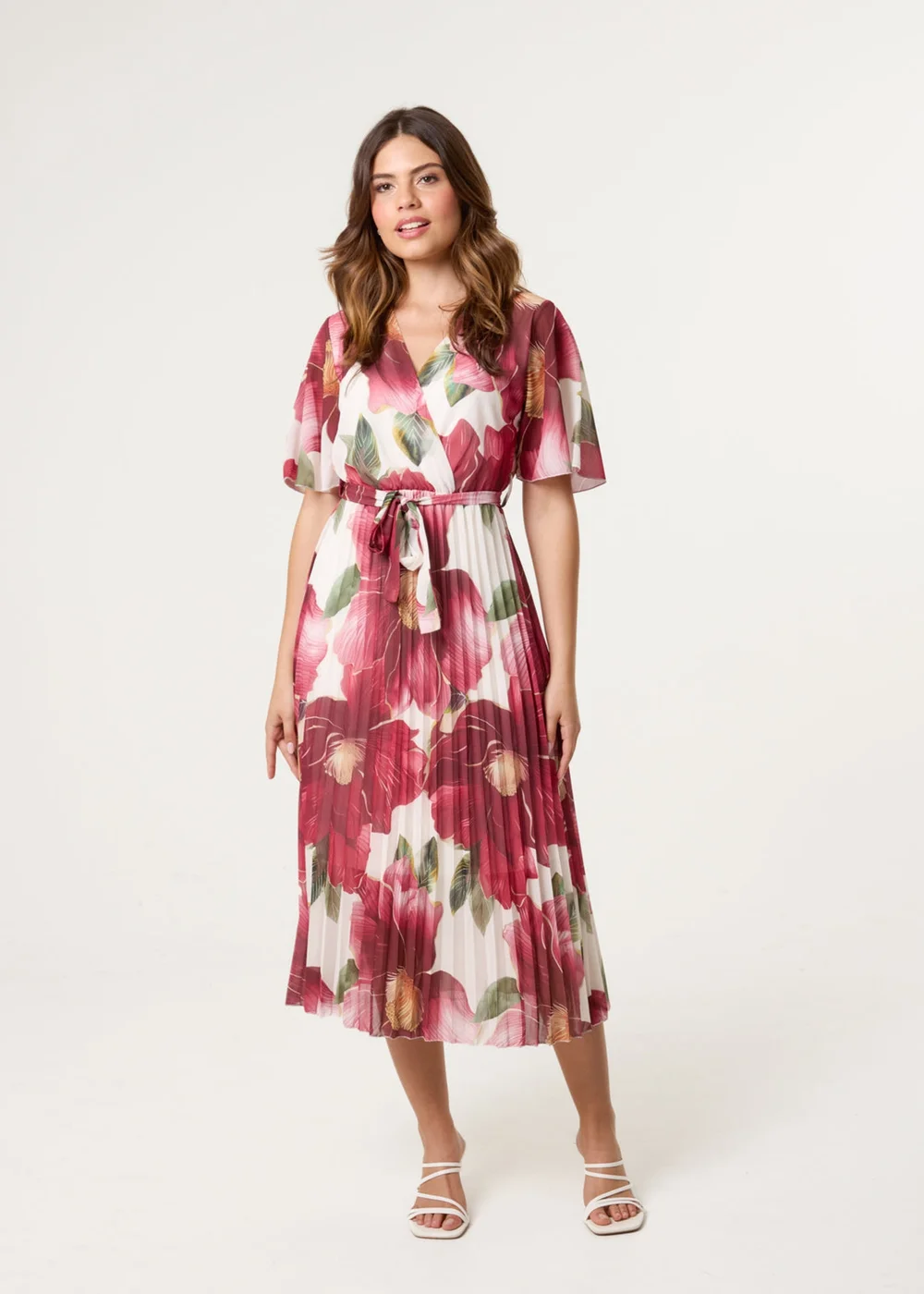 Blue Vanilla Burgundy Large Floral Wrap Midi Dress - L Image 4