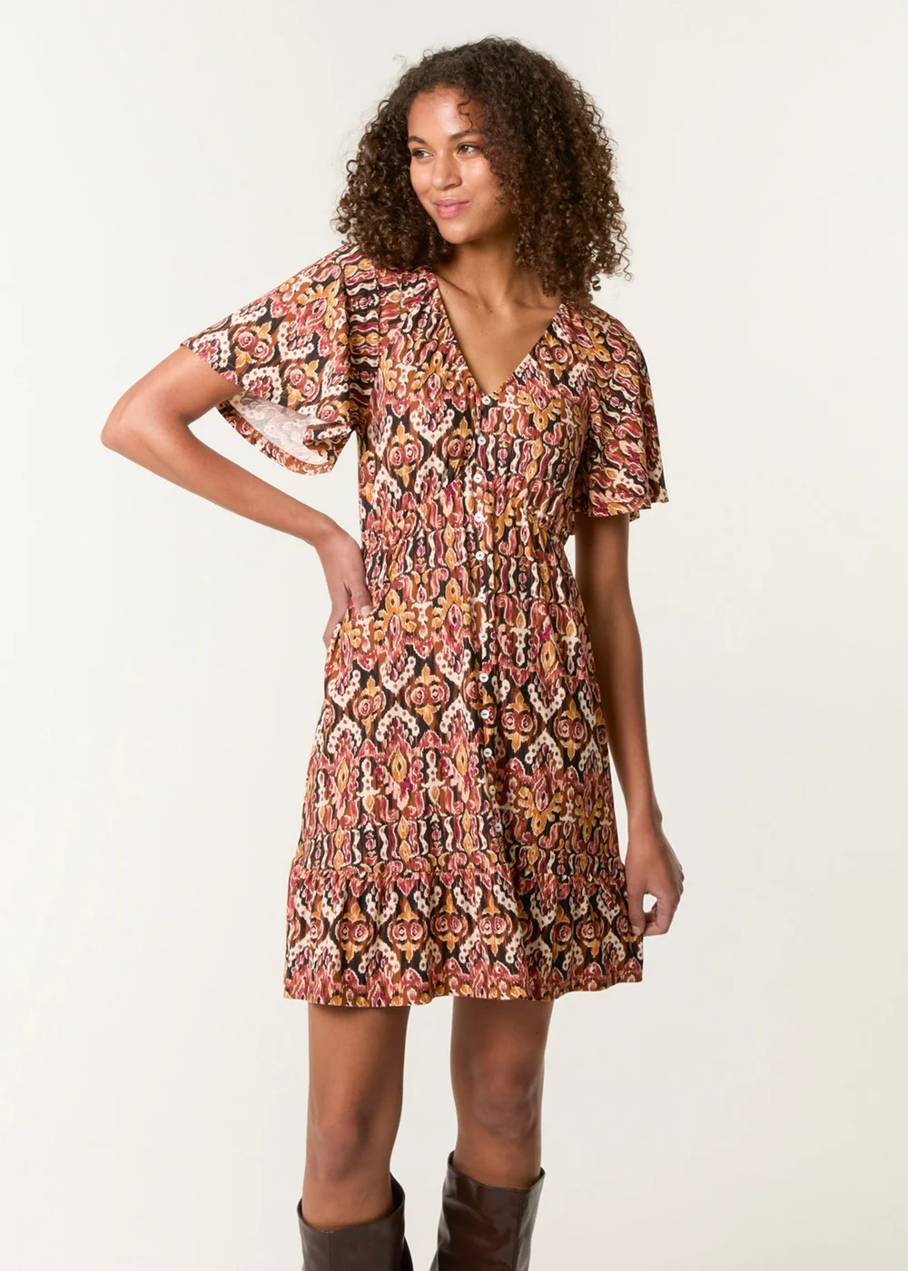 Blue Vanilla Black Button Through Elastic Waist & Neck Mini Dress - M/L Image 2