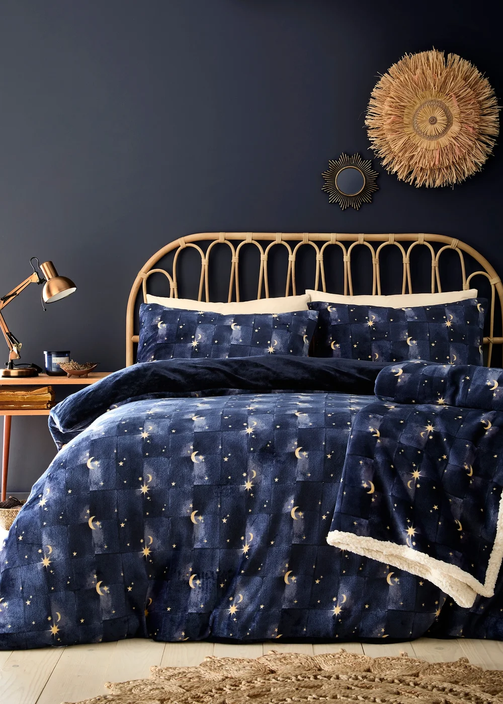 Fusion Cosmic Star Reversible Fleece Navy Duvet Cover Set - Single Image 4