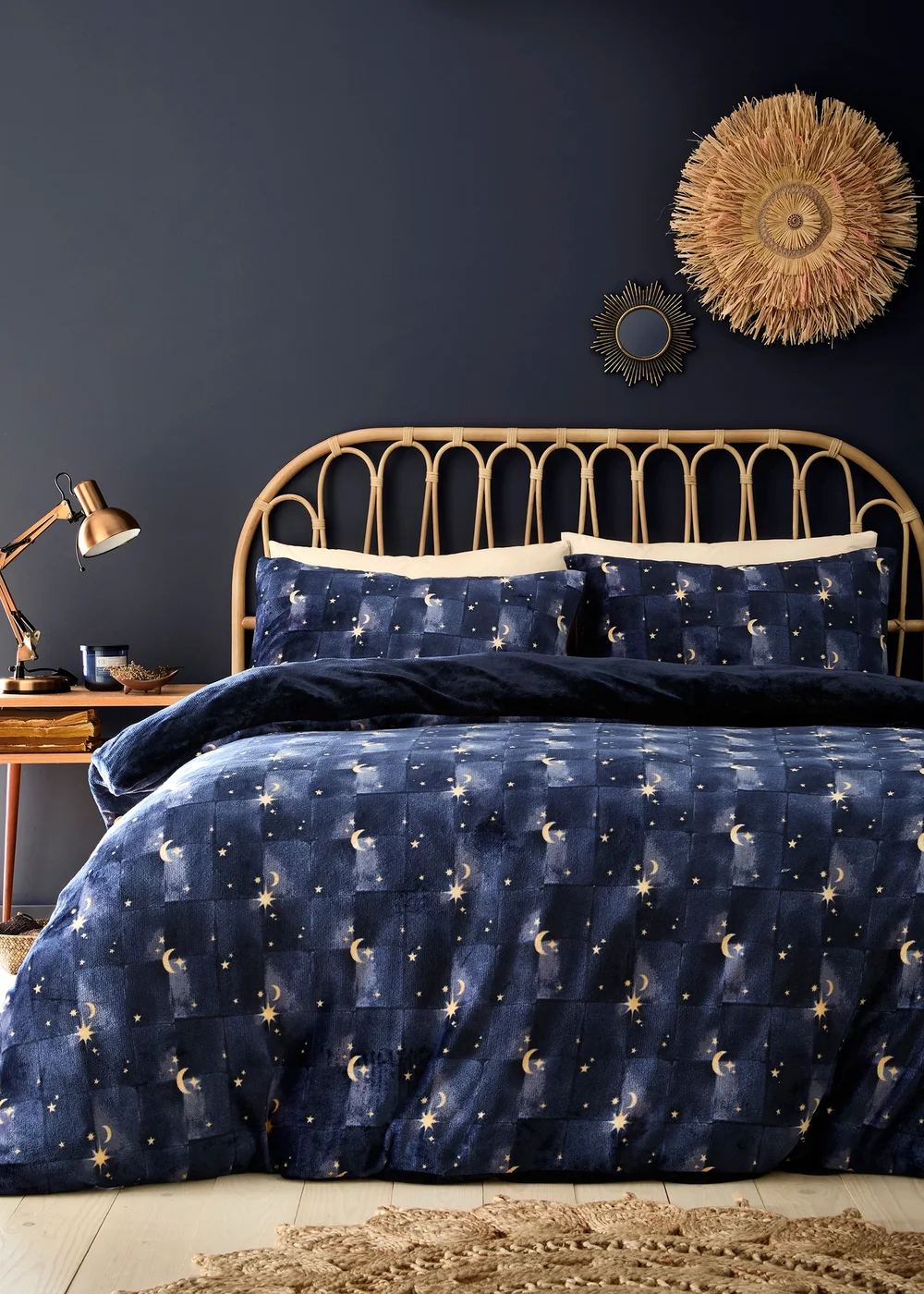 Fusion Cosmic Star Reversible Fleece Navy Duvet Cover Set - Single Image 1