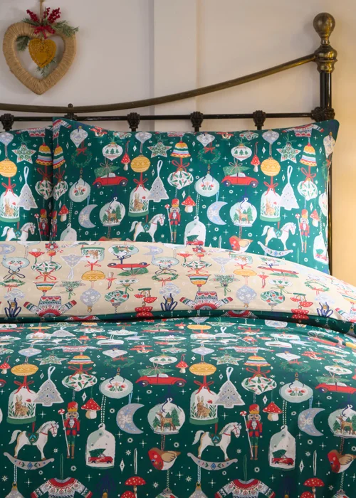 Fusion Christmas Ornaments Reversible Green Duvet Cover Set - Single Image 2