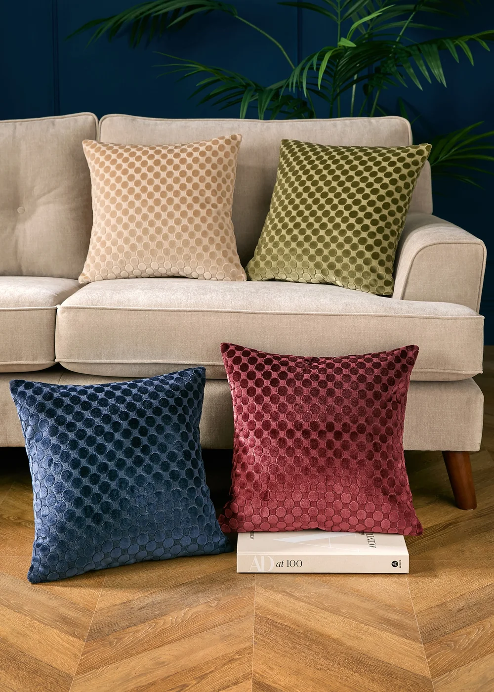 Soiree Velvet Spot Velvet Navy Filled Cushion - 43W X 43D Image 4