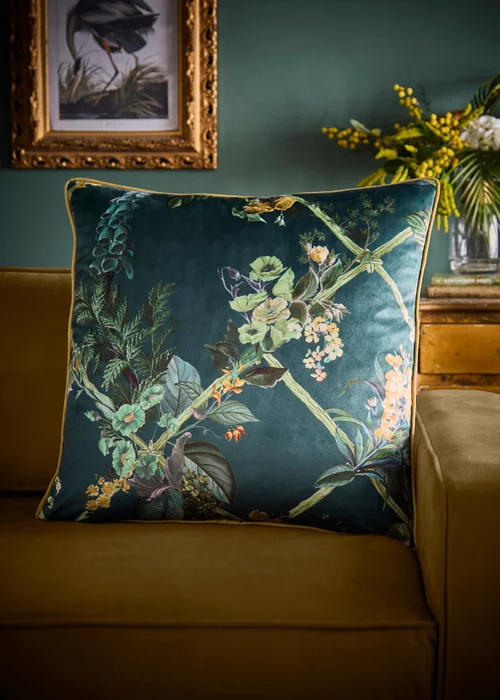 Laurence Llewelyn-Bowen Cotswold Fantasia Dawn Green Large Filled Cushion - 55 x 55cm Image 1
