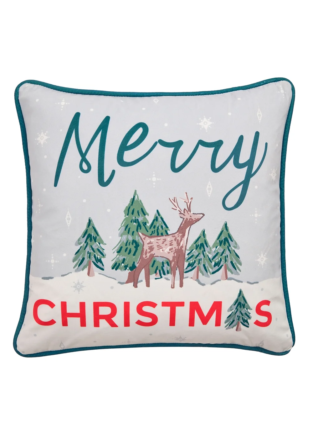 Fusion Merry Christmas Deer Velvet Green Filled Cushion - 43W X 43D Image 2