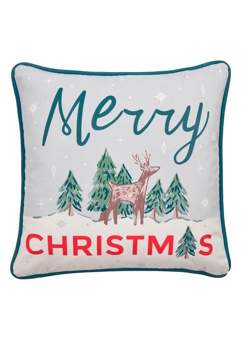 Fusion Merry Christmas Deer Velvet Green Filled Cushion - 43W X 43D Image 2