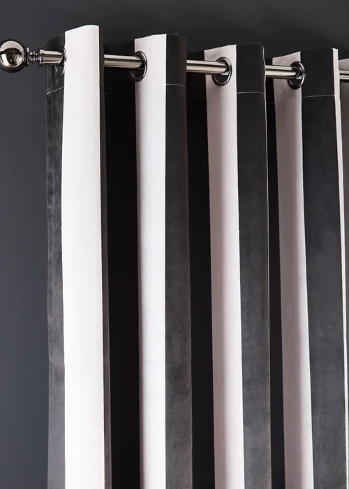 Laurence Llewelyn-Bowen Festivo Stripe Black Eyelet Curtains - 46W X 54D (117x137cm) Image 2