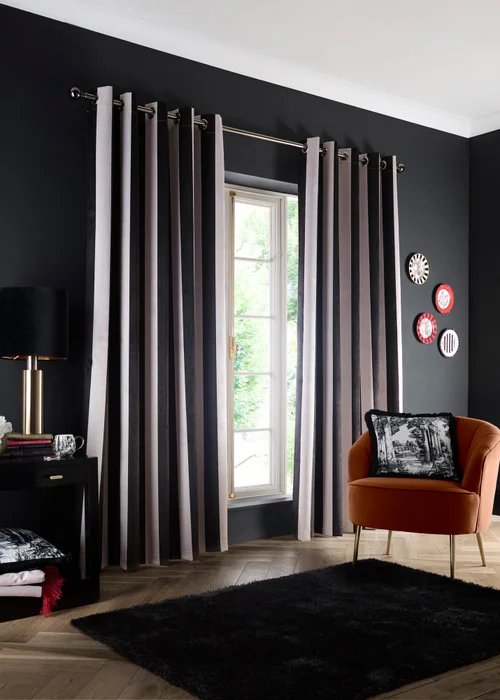 Laurence Llewelyn-Bowen Festivo Stripe Black Eyelet Curtains - 46W X 54D (117x137cm) Image 1