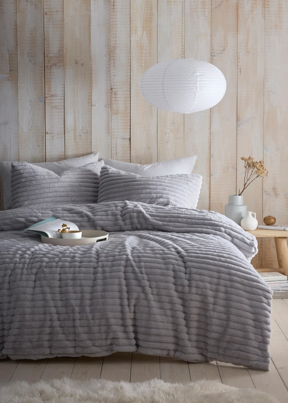 Appletree Morritz Soft Faux Fur Grey Duvet Cover Set - Double Image 1