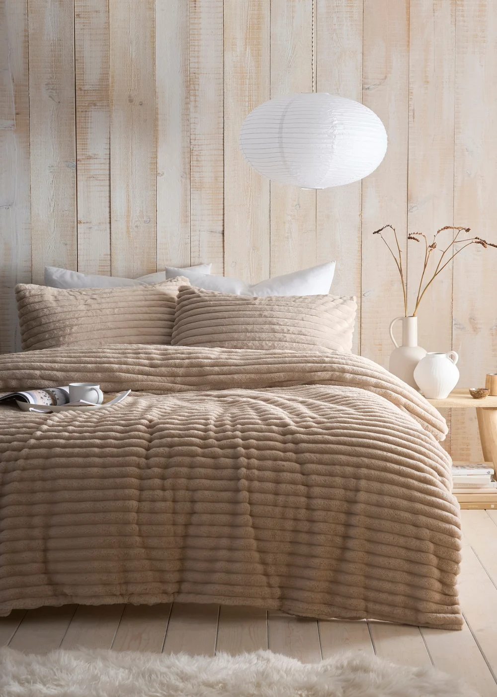 Appletree Morritz Soft Faux Fur Natural Duvet Cover Set - Single Image 1