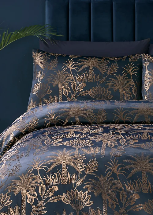 Soiree Midnight Palm Jacquard Navy Duvet Cover Set - Double Image 2