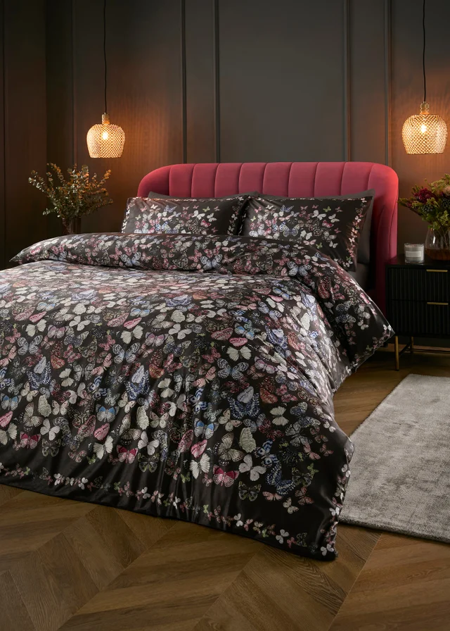 Soiree Papillon Velvet Charcoal Duvet Cover Set