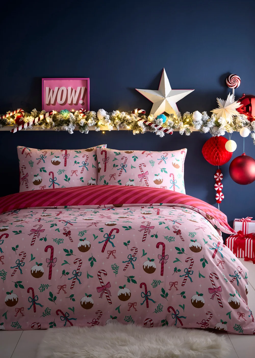 Fusion Festive Fancy Digitally Printed Pink Duvet Cover Set - Single Image 1