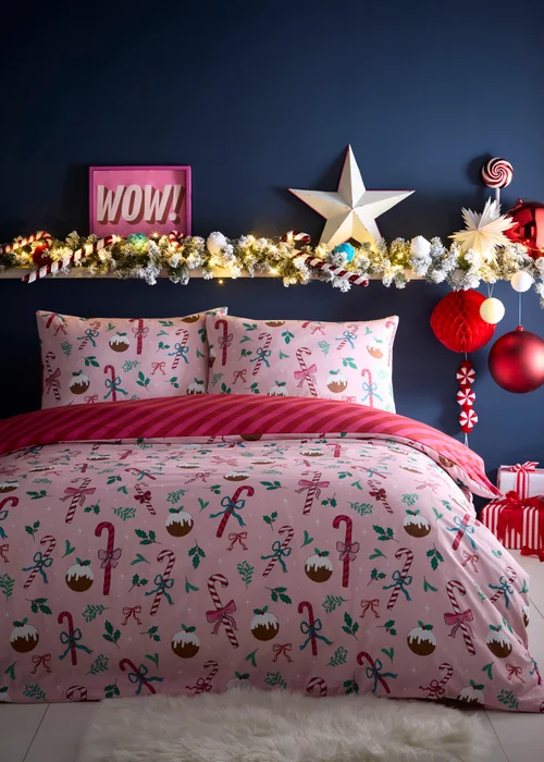 Fusion Festive Fancy Digitally Printed Pink Duvet Cover Set - Single Image 1
