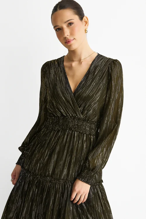 Gini London Black Sparkle Chiffon Occassion Tiered Maxi Dress - 10 Image 3