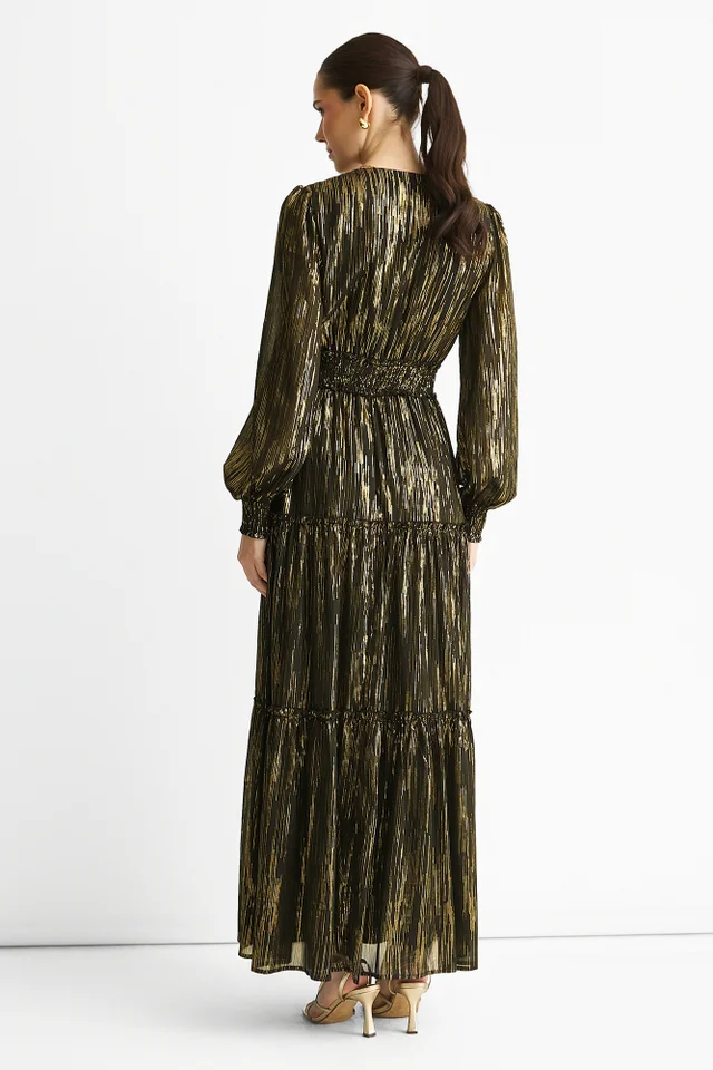 Gini London Black Sparkle Chiffon Occassion Tiered Maxi Dress