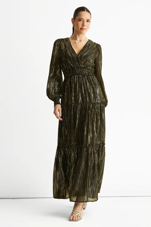 Gini London Black Sparkle Chiffon Occassion Tiered Maxi Dress - 10 Image 1
