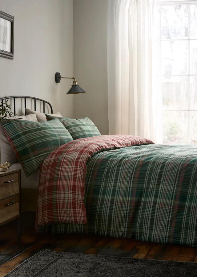 Dreams & Drapes Bennet Check Brushed Green Duvet Cover Set