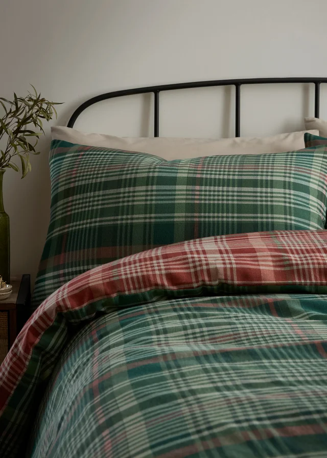Dreams & Drapes Bennet Check Brushed Green Duvet Cover Set