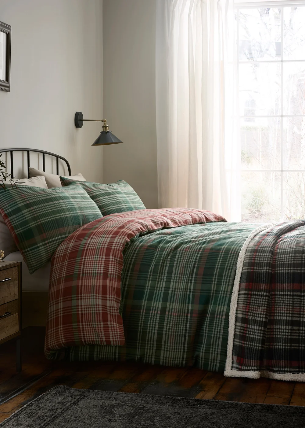 Dreams & Drapes Bennet Check Brushed Green Duvet Cover Set - Single Image 4