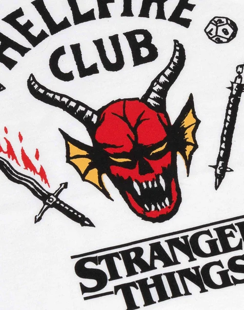 Vanilla Underground Stranger Things Kids Hellfire Club Logo Print White T-Shirt - 9-10 Yrs Image 3