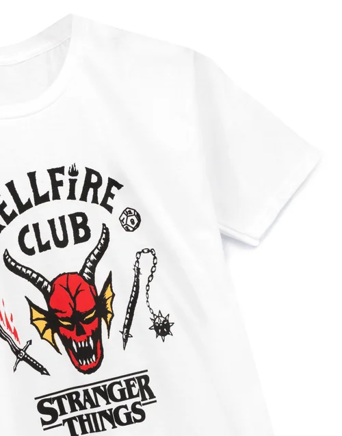 Vanilla Underground Stranger Things Kids Hellfire Club Logo Print White T-Shirt - 9-10 Yrs Image 5