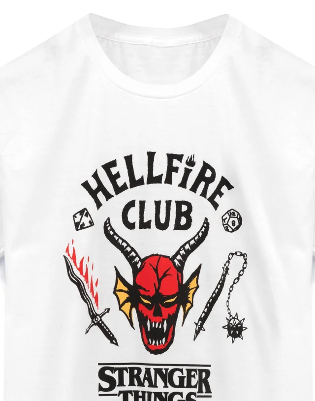 Vanilla Underground Stranger Things Kids Hellfire Club Logo Print White T-Shirt