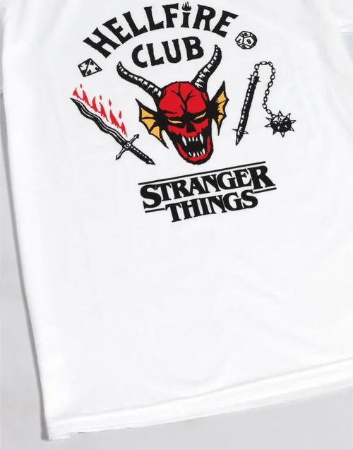 Vanilla Underground Stranger Things Kids Hellfire Club Logo Print White T-Shirt - 9-10 Yrs Image 4