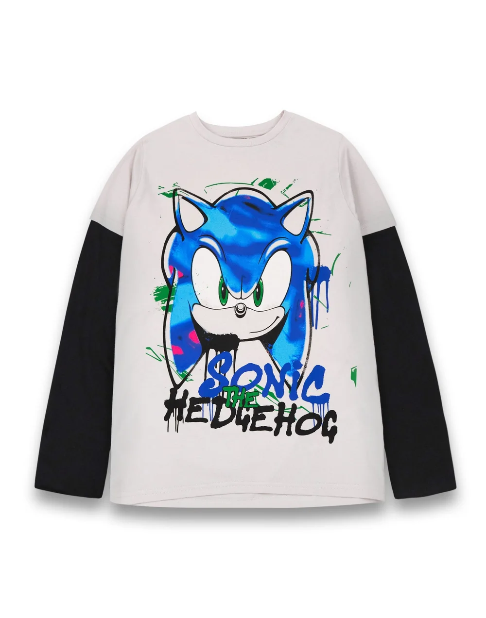 Sonic The Hedgehog Unisex Kids Grey Graffiti Long Sleeved T-Shirt (4 - 12 Years) - 5-6 Yrs Image 1
