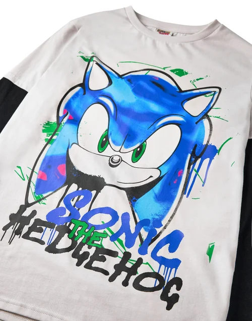 Sonic The Hedgehog Unisex Kids Grey Graffiti Long Sleeved T-Shirt (4 - 12 Years) - 5-6 Yrs Image 4