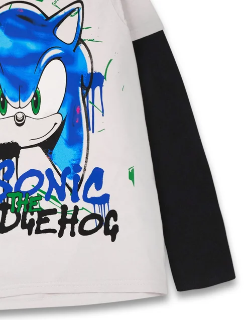 Sonic The Hedgehog Unisex Kids Grey Graffiti Long Sleeved T-Shirt (4 - 12 Years) - 5-6 Yrs Image 5