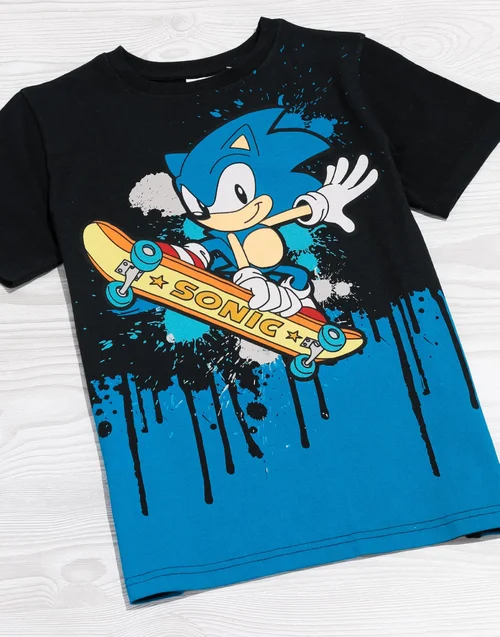 Sonic The Hedgehog Boys Black Skater Sonic Short Sleeved T-Shirt (4 - 12 Years) - 9-10 Yrs Image 2
