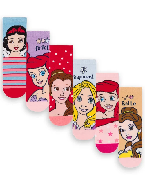Vanilla Underground Disney Princess Kids Multicoloured 5 Pack Calf Socks - 6-8 Image 1