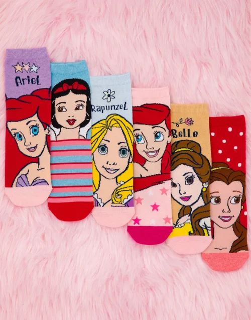 Vanilla Underground Disney Princess Kids Multicoloured 5 Pack Calf Socks - 6-8 Image 2