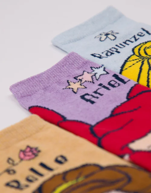 Vanilla Underground Disney Princess Kids Multicoloured 5 Pack Calf Socks - 6-8 Image 5