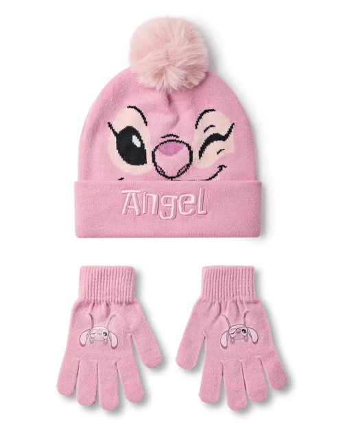 Disney Kids Angel Character Face Beanie & Gloves Pink Set - One Size Image 1