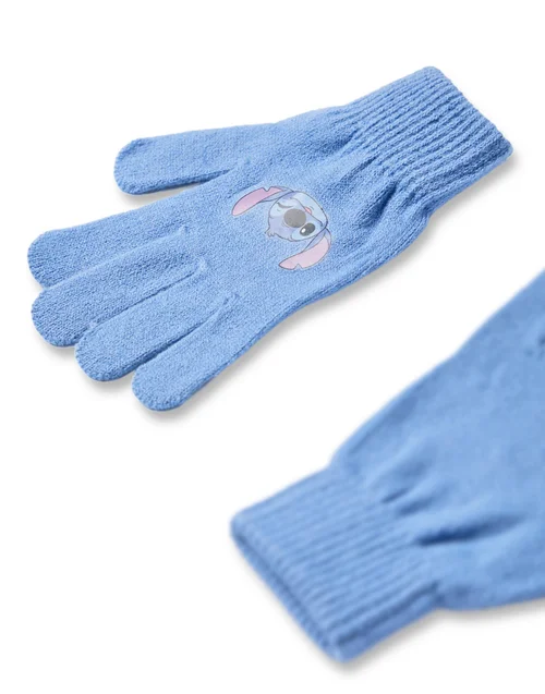 Disney Kids Stitch Character Face Beanie & Gloves Blue Set - One Size Image 4